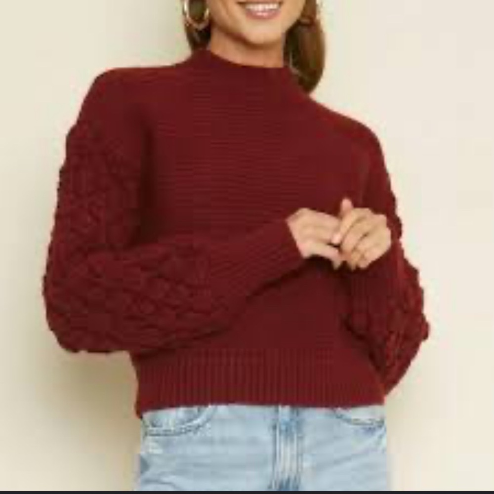 Harper Heritage Women's Bubble Sleeve Burgundy Sweater, Size Large